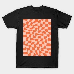 Orange and Peach Wavy Checkered Pattern T-Shirt